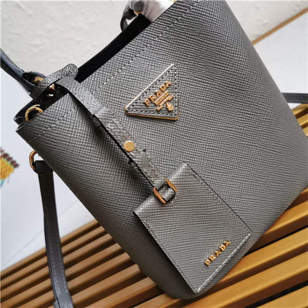 Small Saffiano Leather Prada Panier Bag Grey High