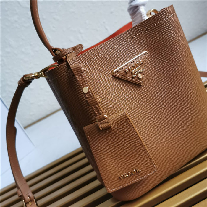 Small Saffiano Leather Prada Panier Bag Tan High