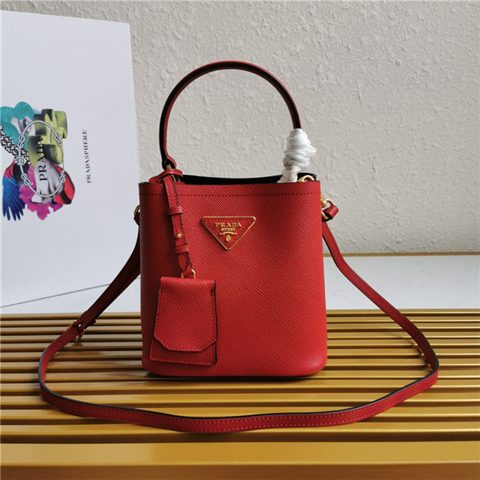 Small Saffiano Leather Prada Panier Bag Red High