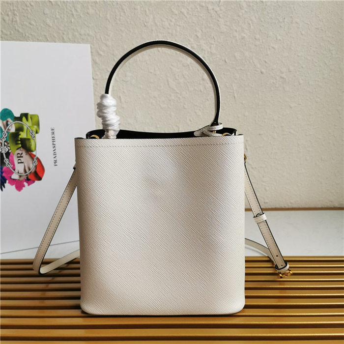 Medium Saffiano Leather Prada Panier Bag White High