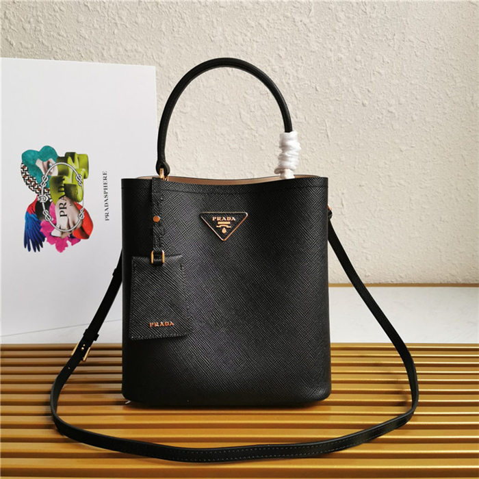 Medium Saffiano Leather Prada Panier Bag Black-I High