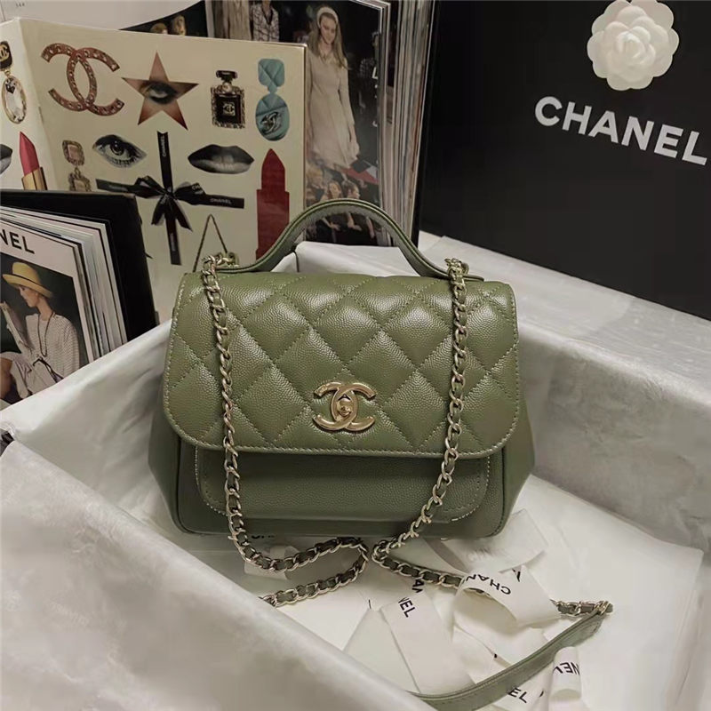 Chanel Mini Flap Bag A93749 Grained Calfskin Gold-Tone Metal Khaki High