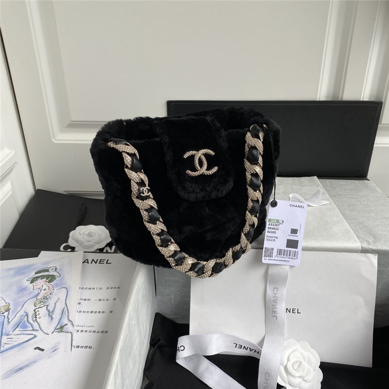 Chanel Bucket Bag Shearling AS2257 Black High