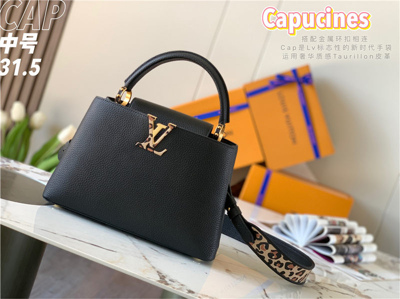 Louis Vuitton CAPUCINES MM Taurillon Black M57216 High