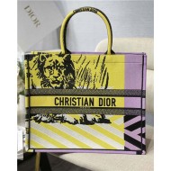 LARGE Dior BOOK TOTE D-Jungle Pop Embroidery Yellow/Lilac High