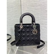 MEDIUM LADY Dior BAG Cannage Lambskin Black-Silver High 