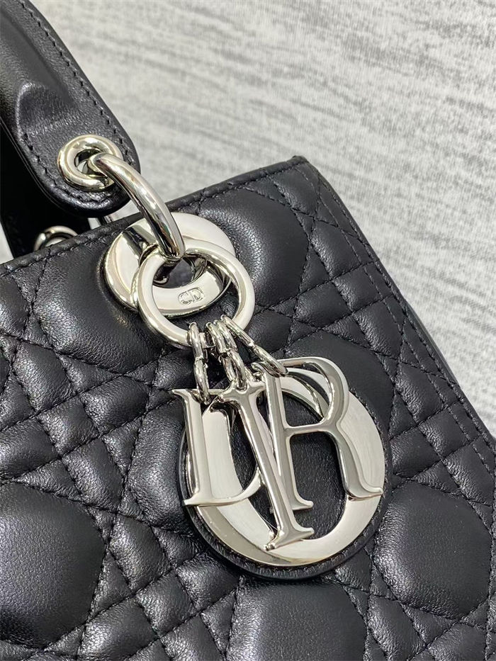 MEDIUM LADY Dior BAG Cannage Lambskin Black-Silver High 