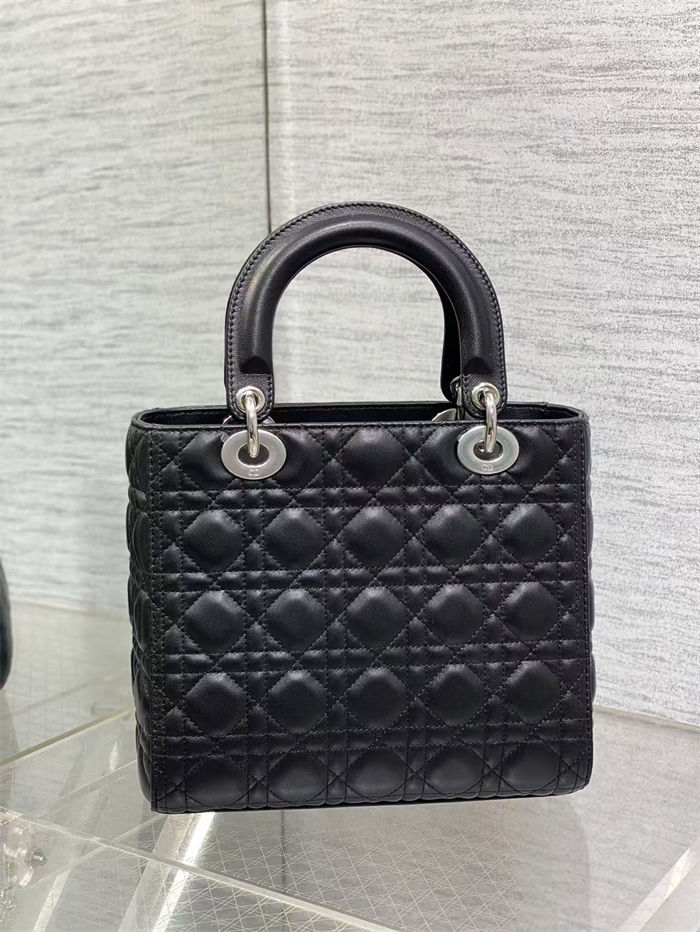 MEDIUM LADY Dior BAG Cannage Lambskin Black-Silver High 