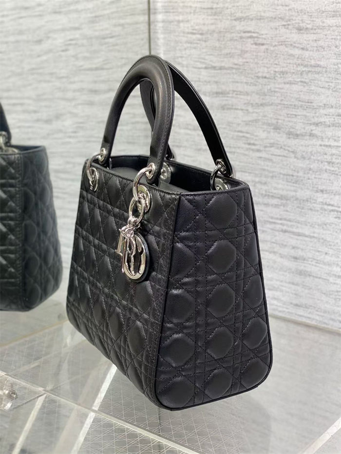 MEDIUM LADY Dior BAG Cannage Lambskin Black-Silver High 