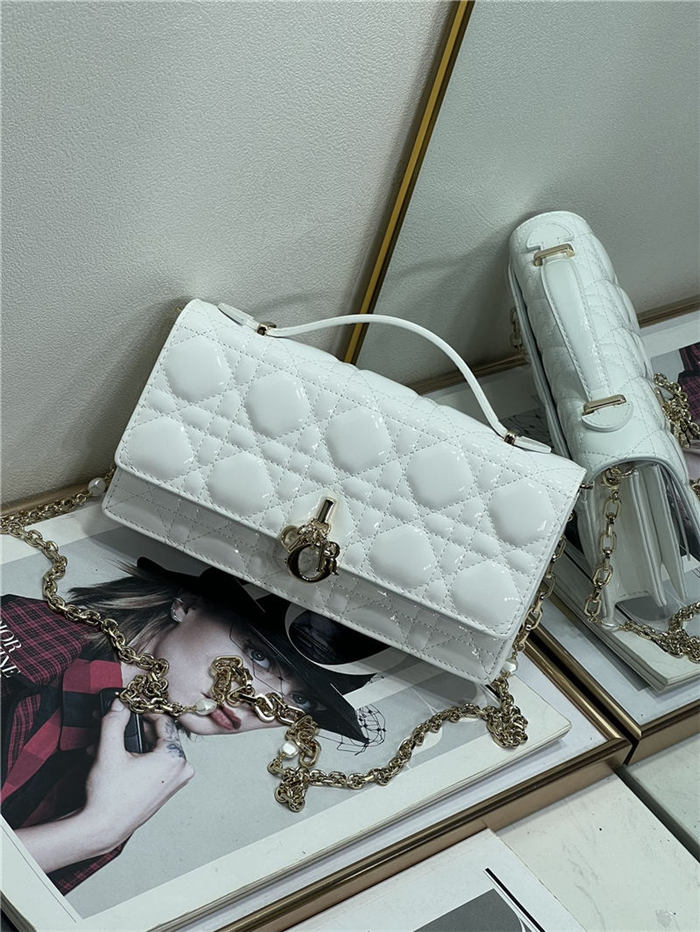 MISS DIOR MINI BAG Patent Calfskin White High