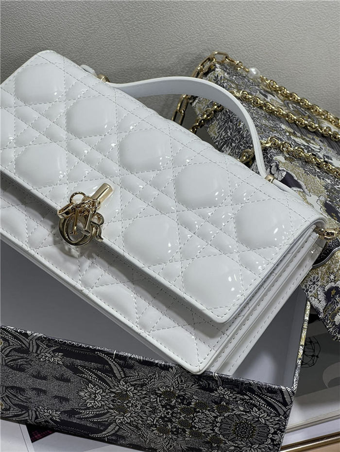 MISS DIOR MINI BAG Patent Calfskin White High