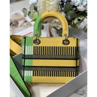 MEDIUM LADY D-LITE BAG  D-Flower Pop Embroidery Bright Yellow and Green High