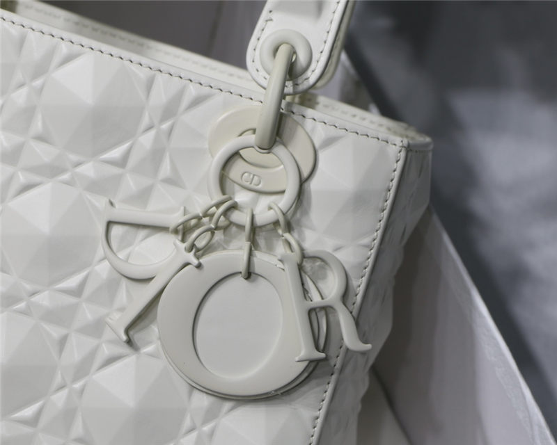 SMALL LADY Dior Cannage Calfskin with Diamond Motif White High