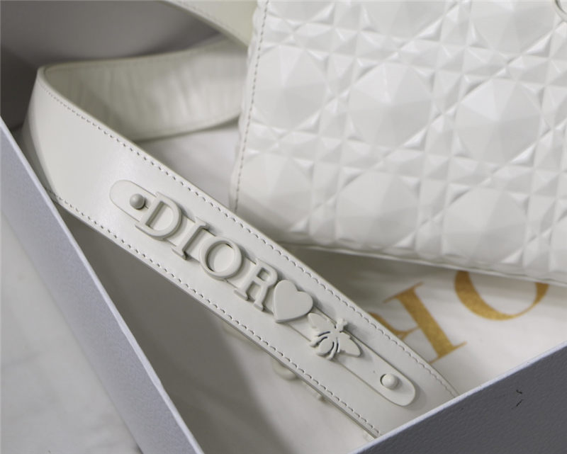 SMALL LADY Dior Cannage Calfskin with Diamond Motif White High