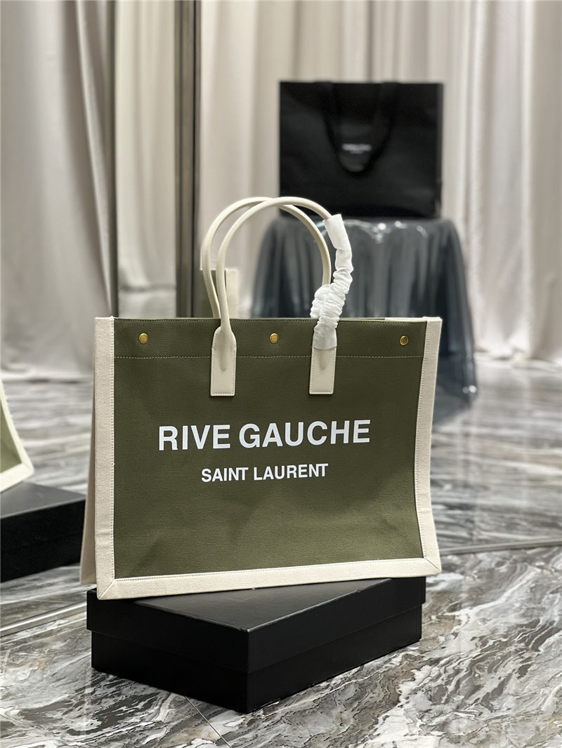 RIVE GAUCHE TOTE BAG IN LINEN AND LEATHER High