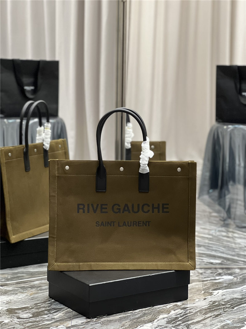 RIVE GAUCHE TOTE BAG IN LINEN AND LEATHER High