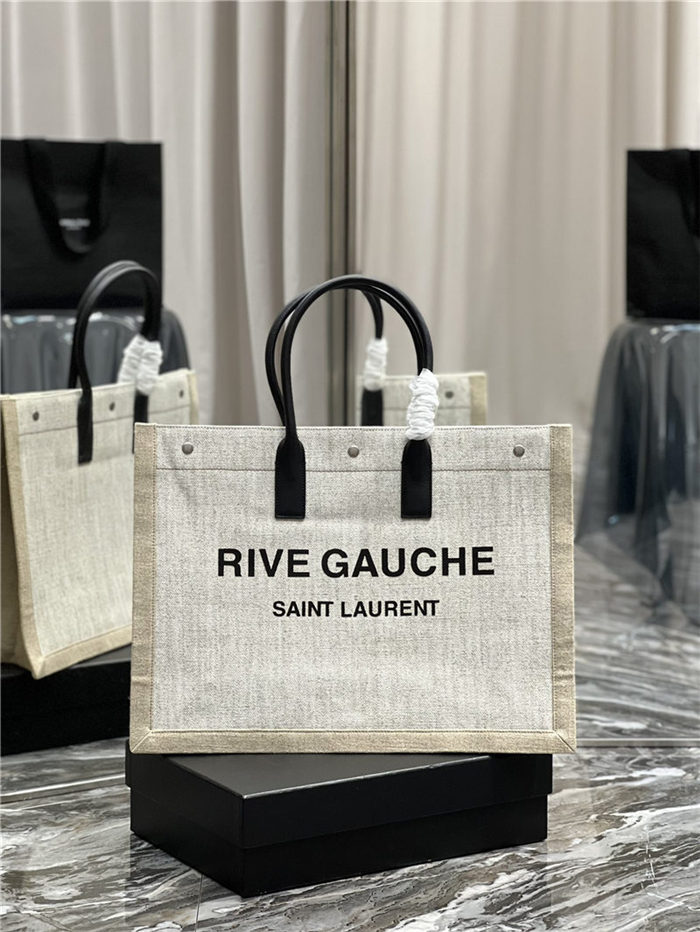 RIVE GAUCHE TOTE BAG IN LINEN AND LEATHER High