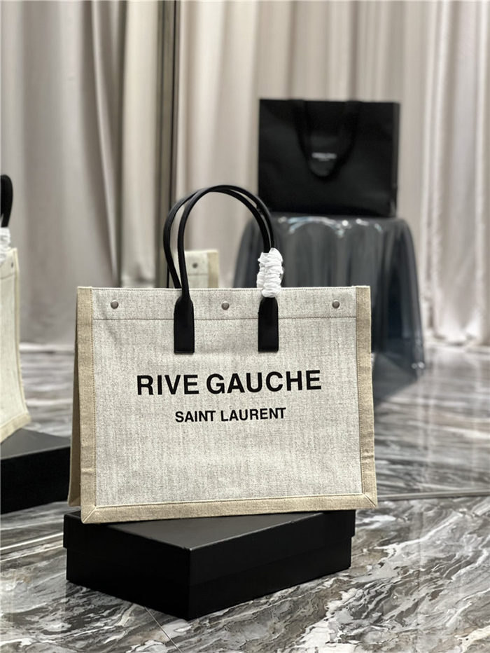 RIVE GAUCHE TOTE BAG IN LINEN AND LEATHER High