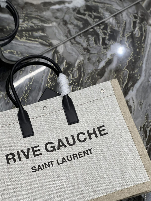 RIVE GAUCHE TOTE BAG IN LINEN AND LEATHER High