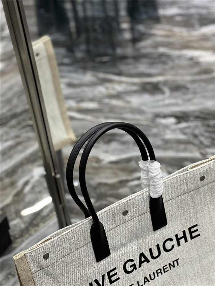 RIVE GAUCHE TOTE BAG IN LINEN AND LEATHER High