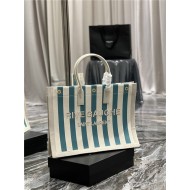 RIVE GAUCHE TOTE BAG IN LINEN AND LEATHER Stripe High