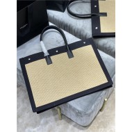 RIVE GAUCHE TOTE BAG IN RAFFIA AND LEATHER High