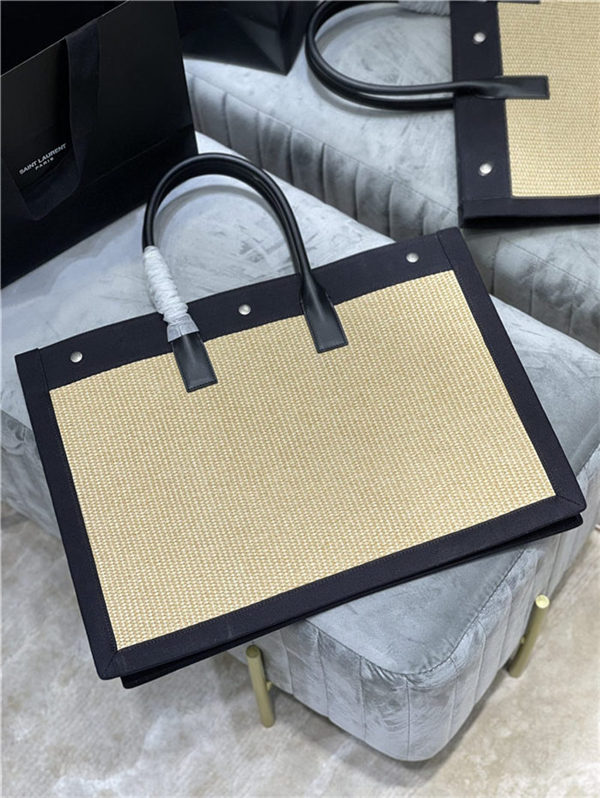 RIVE GAUCHE TOTE BAG IN RAFFIA AND LEATHER High