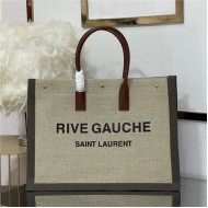 RIVE GAUCHE TOTE BAG IN LINEN AND LEATHER High