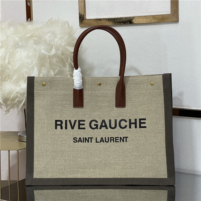 RIVE GAUCHE TOTE BAG IN LINEN AND LEATHER High