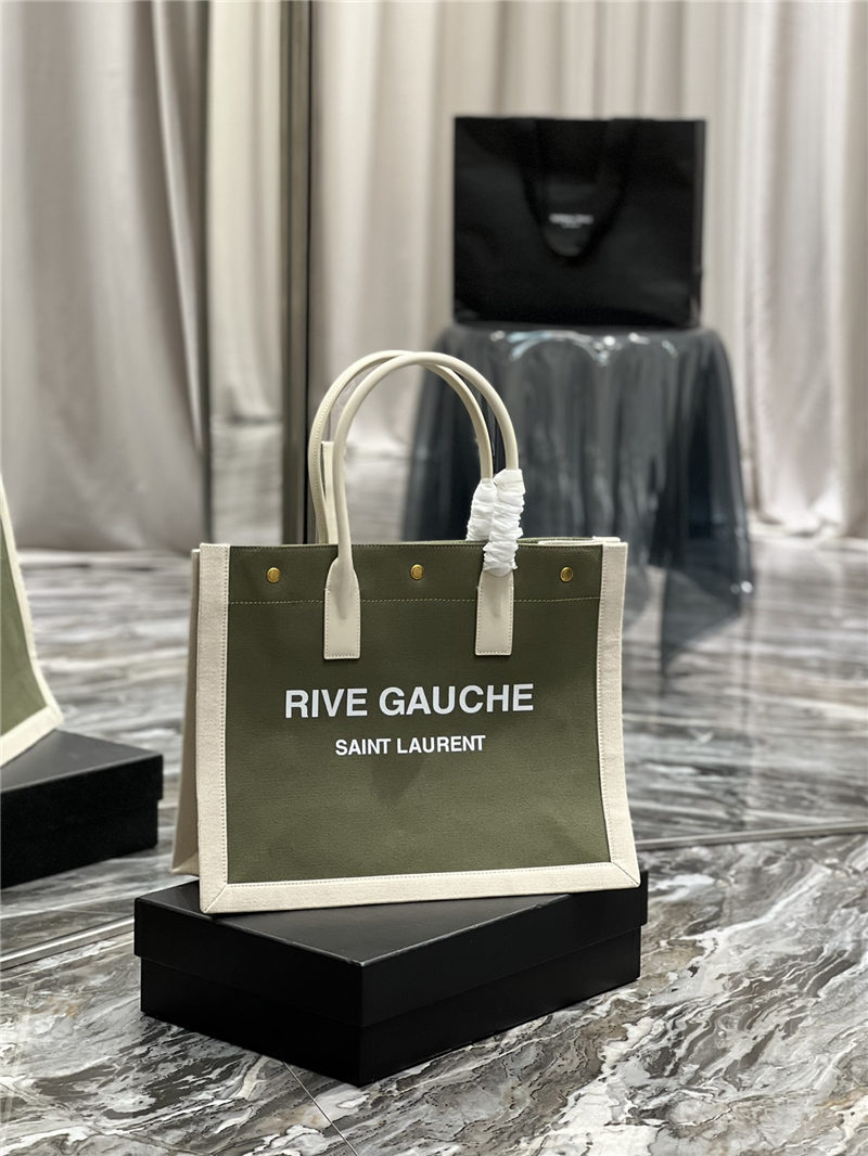 RIVE GAUCHE SMALL TOTE BAG IN LINEN AND LEATHER High