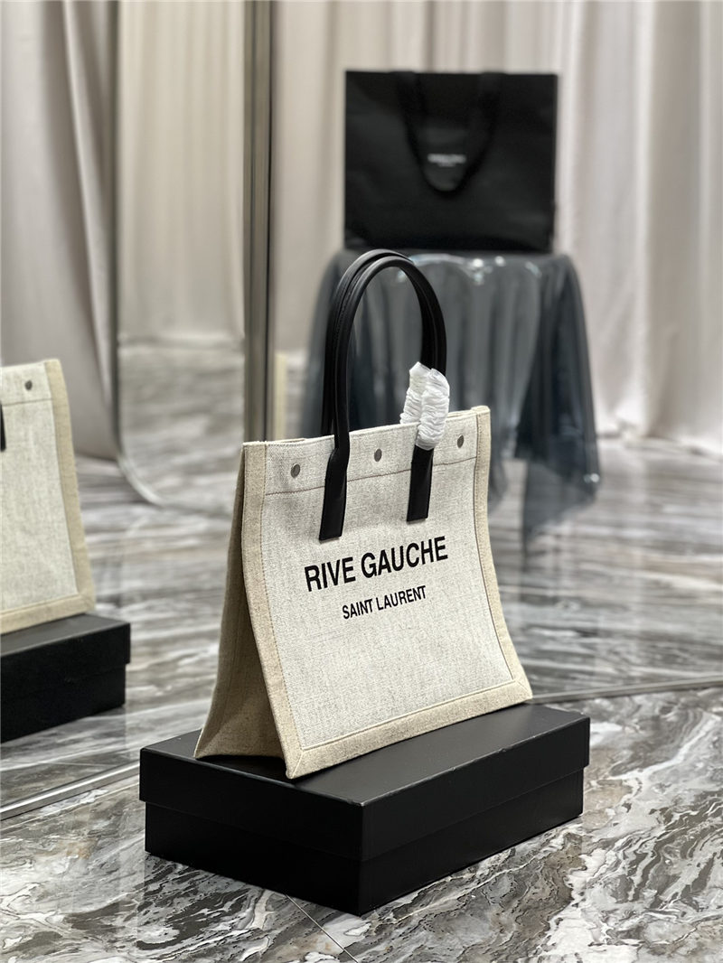 RIVE GAUCHE SMALL TOTE BAG IN LINEN AND LEATHER High