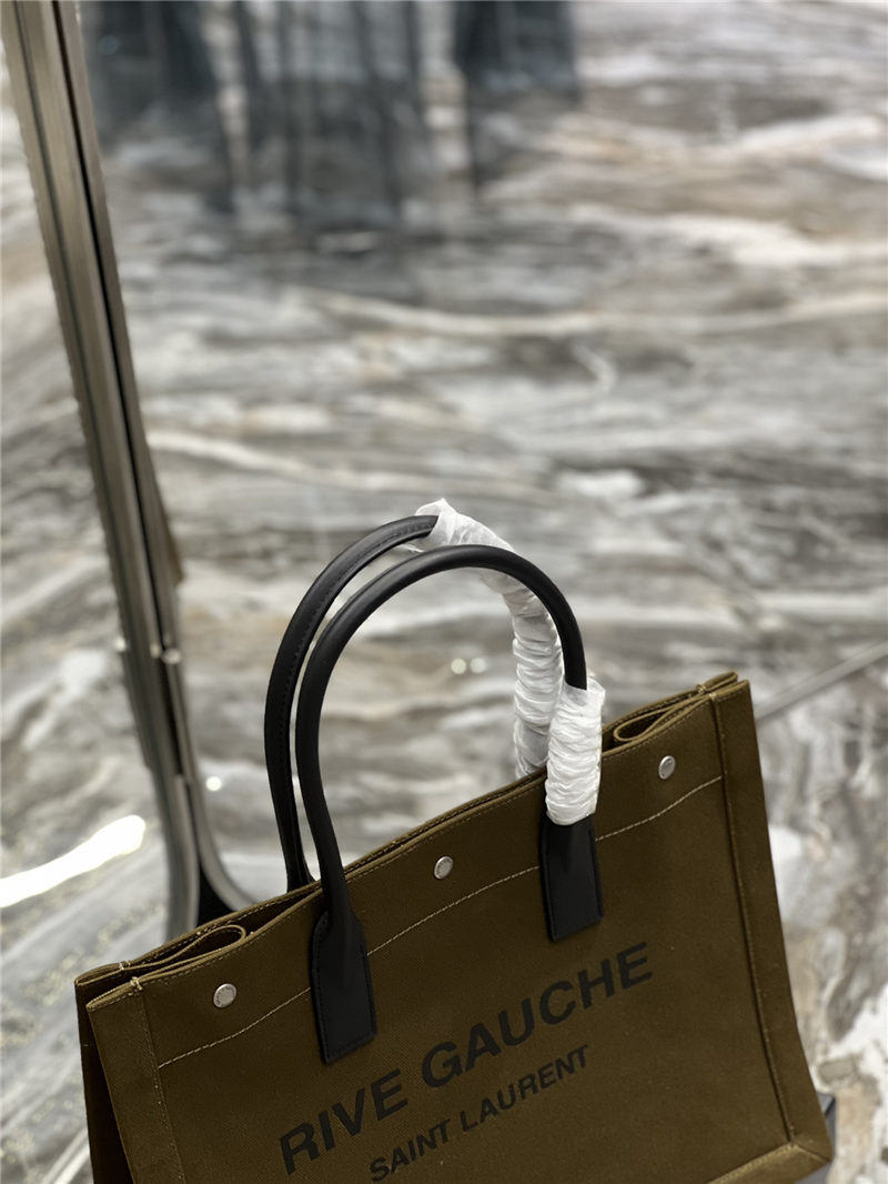 RIVE GAUCHE SMALL TOTE BAG IN LINEN AND LEATHER High