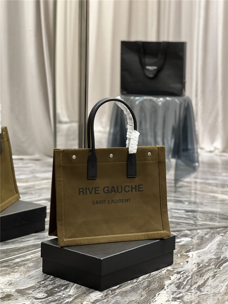 RIVE GAUCHE SMALL TOTE BAG IN LINEN AND LEATHER High