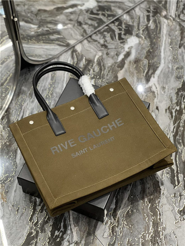 RIVE GAUCHE SMALL TOTE BAG IN LINEN AND LEATHER High