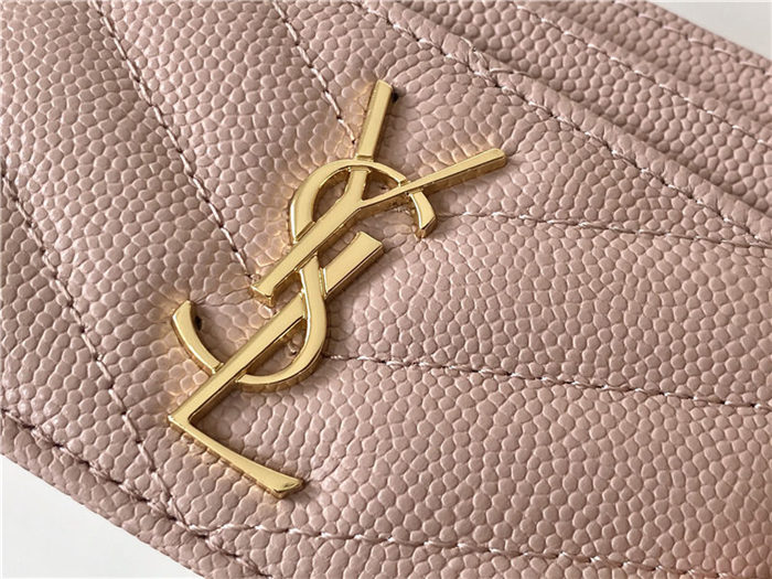 MONOGRAM CARD CASE IN GRAIN DE POUDRE EMBOSSED LEATHER Gold-Metal Pink High