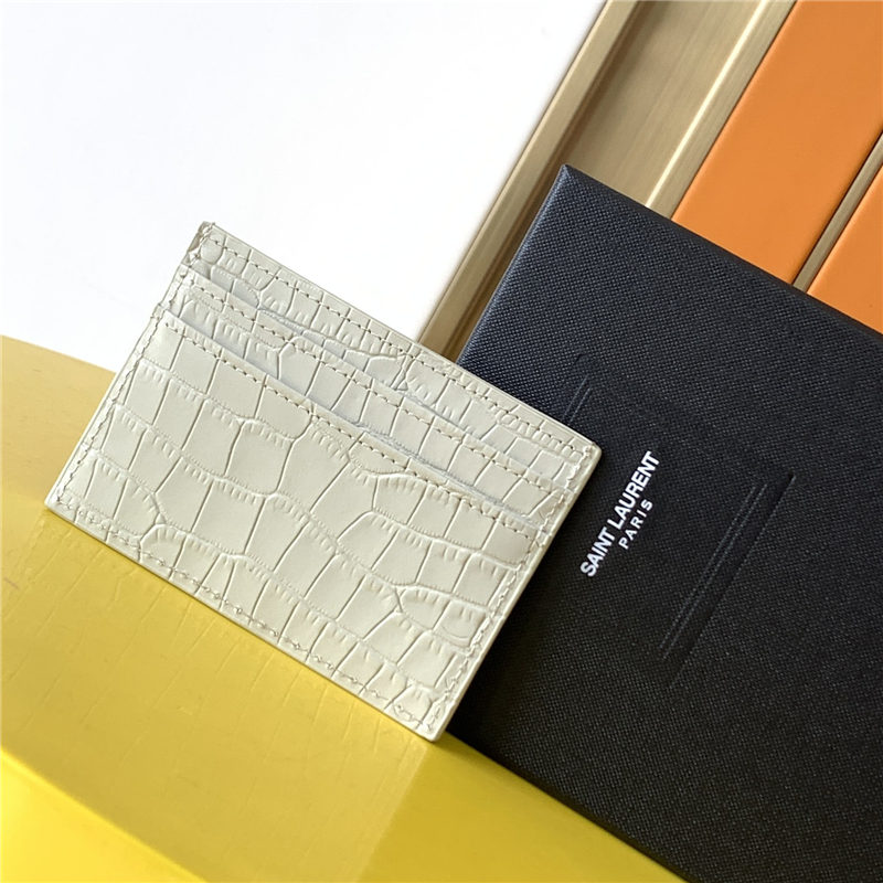 MONOGRAM CARD CASE IN CROCODILE Gold-Metal White High