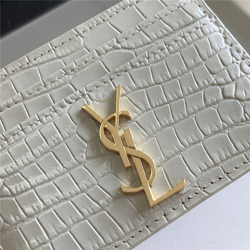 MONOGRAM CARD CASE IN CROCODILE Gold-Metal White High