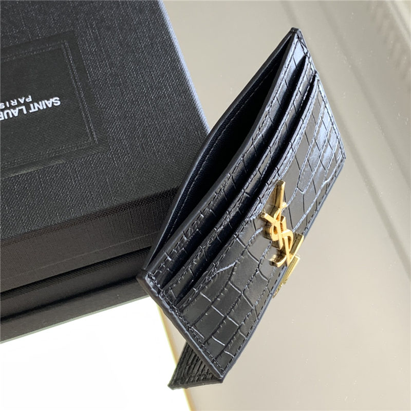 MONOGRAM CARD CASE IN CROCODILE Gold-Metal Black High