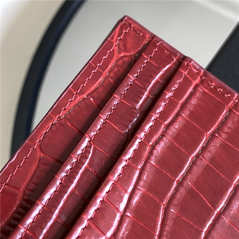 MONOGRAM CARD CASE IN CROCODILE Gold-Metal Red High