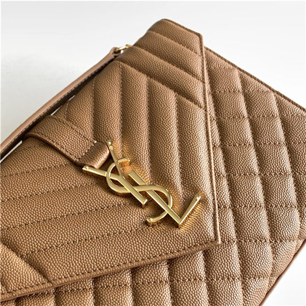 ENVELOPE MEDIUM BAG IN MIX MATELASSÉ GRAIN DE POUDRE EMBOSSED LEATHER Camel-Gold High