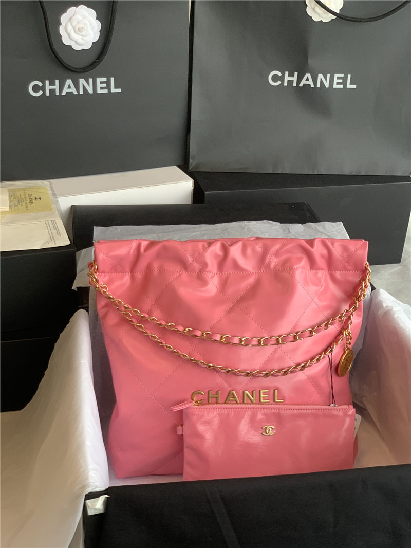 Chanel 22 SMALL HANDBAG Shiny Calfskin & Gold-Tone Metal AS3260 Pink High