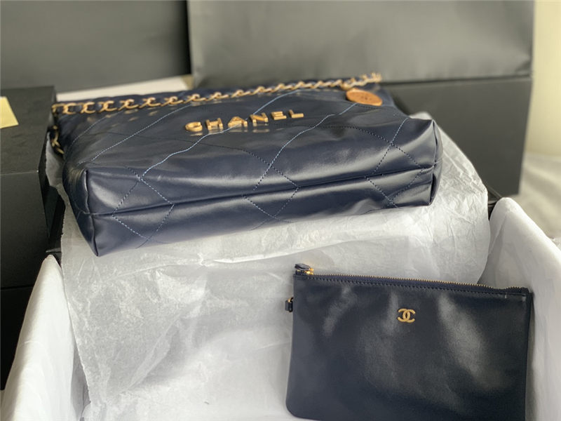 Chanel 22 SMALL HANDBAG Shiny Calfskin & Gold-Tone Metal AS3260 Navy High