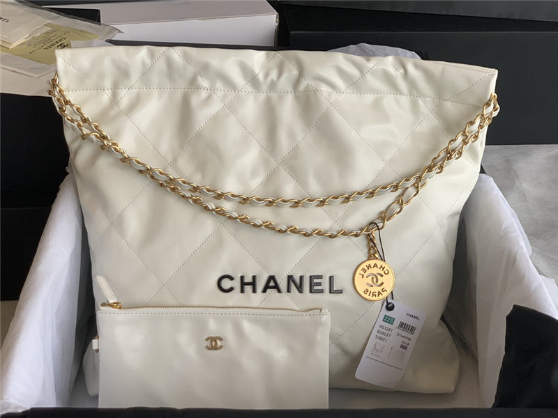 Chanel 22 MEDIUM HANDBAG Shiny Calfskin & Gold-Tone Metal AS3261 White High