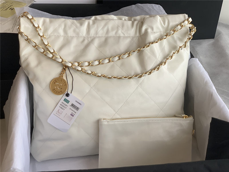 Chanel 22 MEDIUM HANDBAG Shiny Calfskin & Gold-Tone Metal AS3261 White High