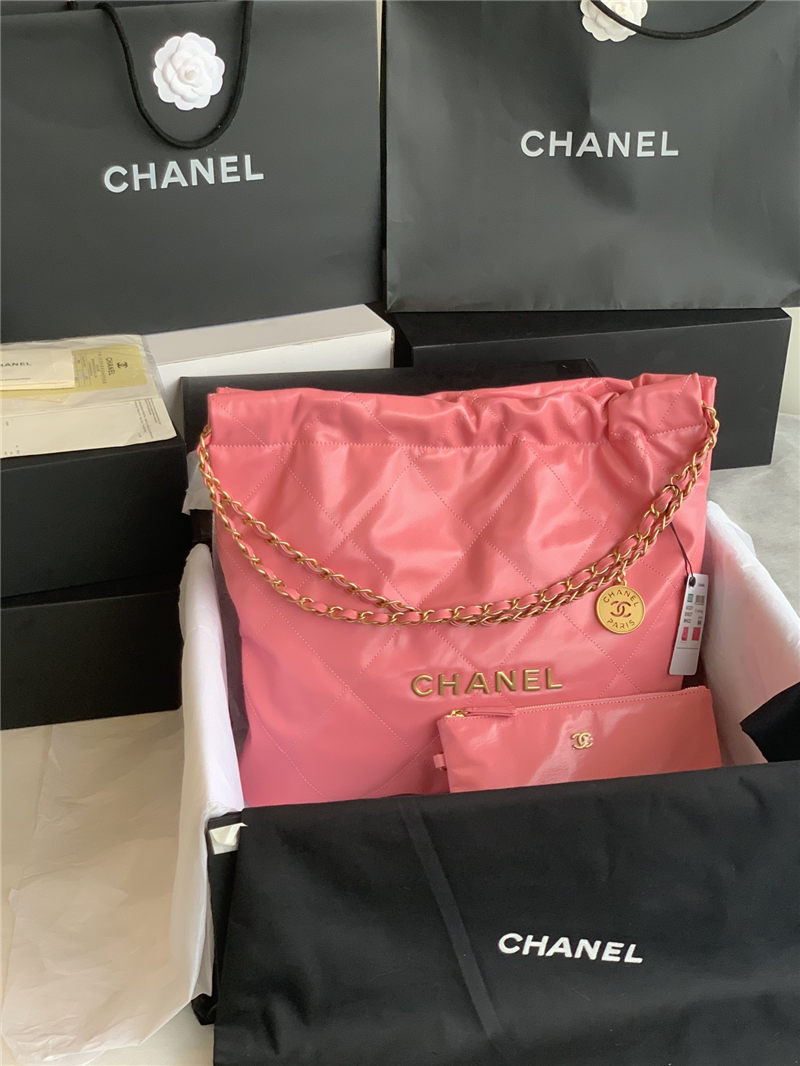 Chanel 22 MEDIUM HANDBAG Shiny Calfskin & Gold-Tone Metal AS3261 Pink High