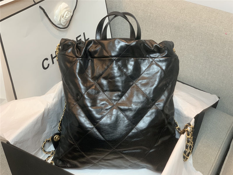 Chanel 22 BACKPACK Shiny Calfskin & Gold-Tone Metal AS3313 Black High