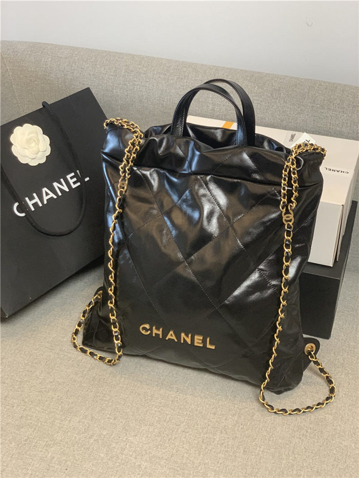 Chanel 22 BACKPACK Shiny Calfskin & Gold-Tone Metal AS3313 Black High