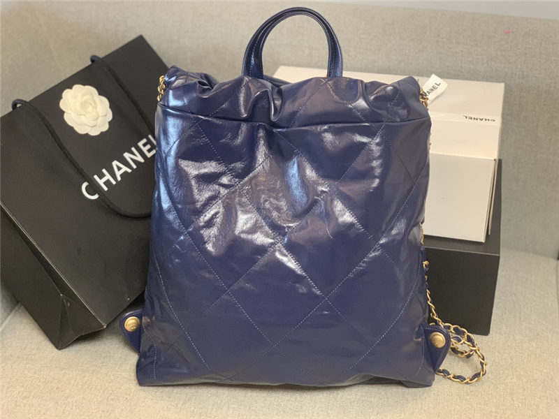 Chanel 22 BACKPACK Shiny Calfskin & Gold-Tone Metal AS3313 Navy High