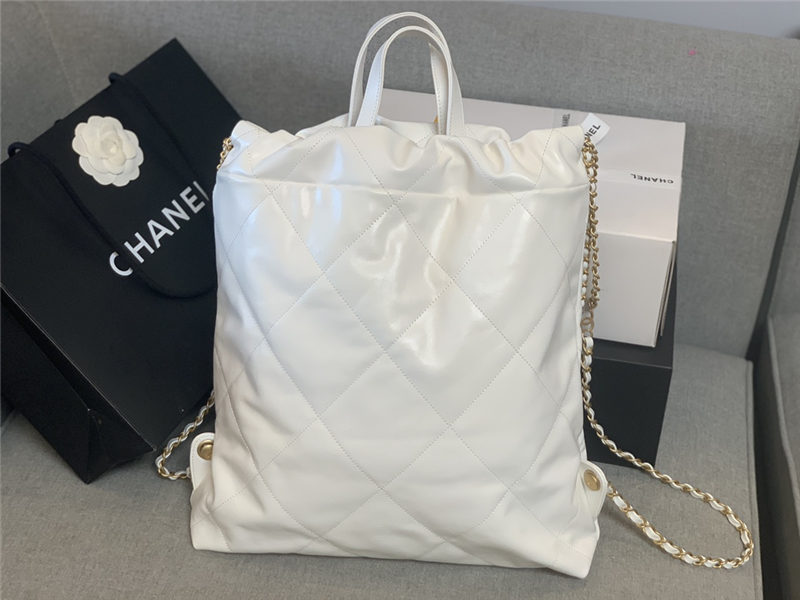 Chanel 22 BACKPACK Shiny Calfskin & Gold-Tone Metal AS3313 White High