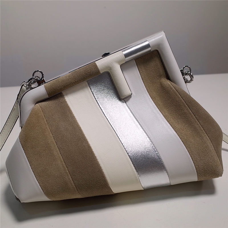 Fendi First Small Leather bag silver and light brown inlay High